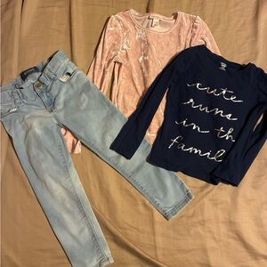 Old Navy Girls Pink and Navy Long Sleeve Tees Jegging Set